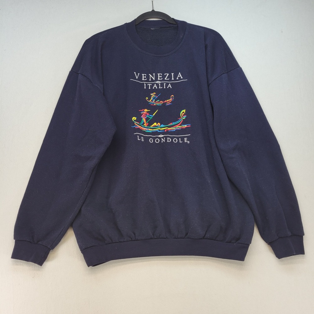 Venezia Italia Sweatshirt Mens XL Navy Blue Embroidered Gondola Made In Italy